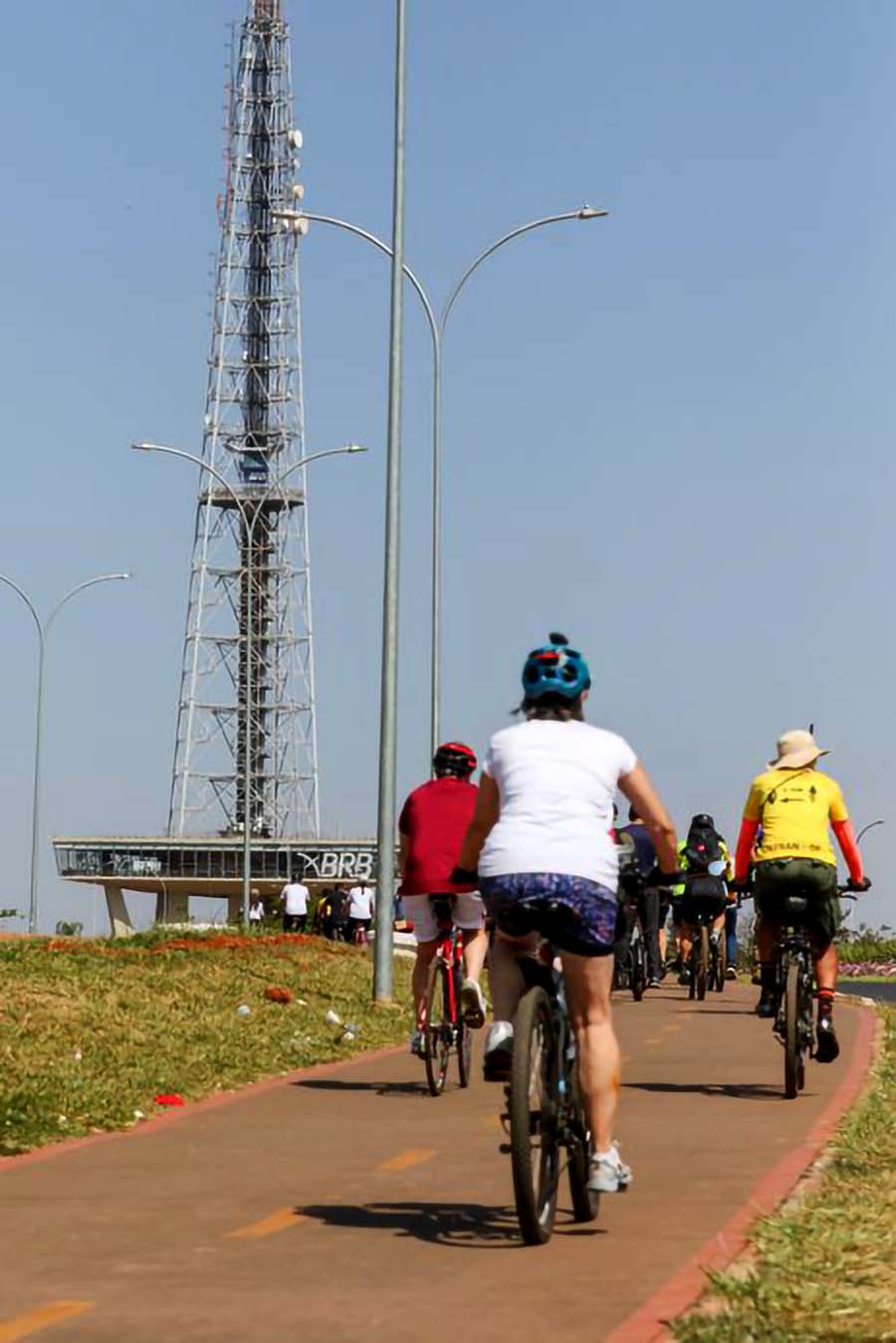 Cicloativistas e servidores públicos pedalaram em um bonde de bicicleta em Brasília — Fabio Rodrigues-Pozzebom/Agência Brasil