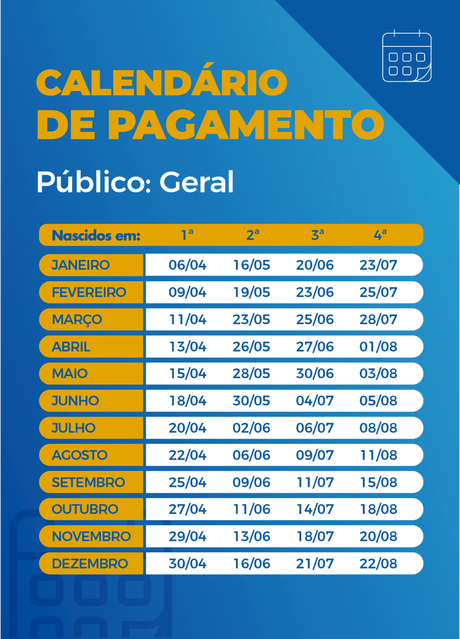 Calendário de pagamento das parcelas do auxílio emergencial (Arte/Agência Brasil)